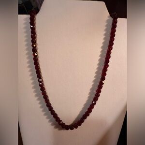 Vintage Ruby Red Faceted Glass 19 1/2” Beaded Necklace